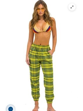 Aviator Nation Unisex Plaid Lodge Pant Size Small Avocado